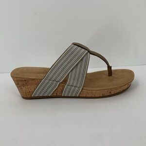 Market & Spruce Stella T-strap wedge sandal thong slide cork stripe brown new 6